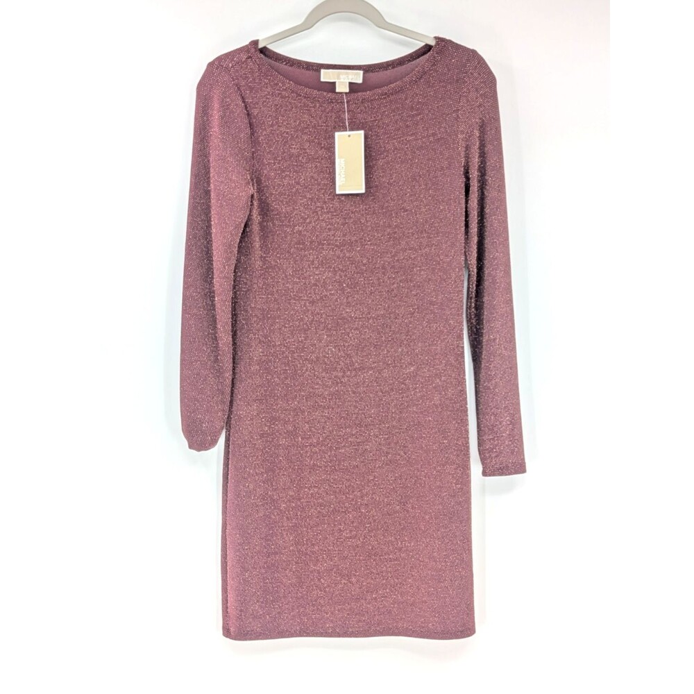 Michael Michael Kors Bergundy Sparkly Gold Long Sleeve Midi Dress Size XS